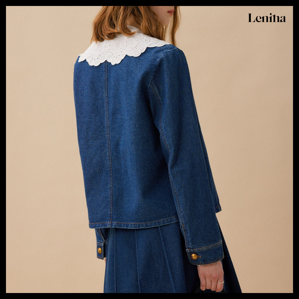【LENINA】AUDREY Round Neck Denim Jacket