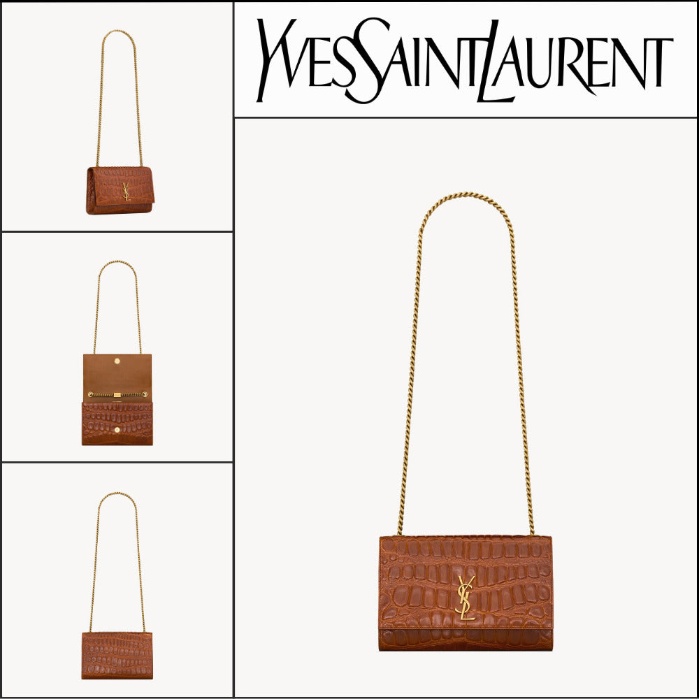 【Saint Laurent】Crocodile Embossed Leather New Kate Small