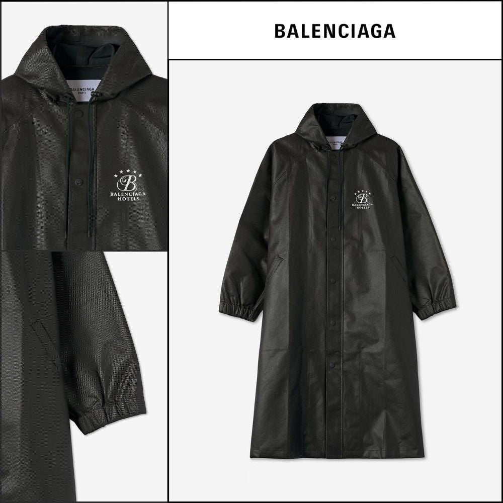 【BALENCIAGA】Logo Long Rain Coat Black