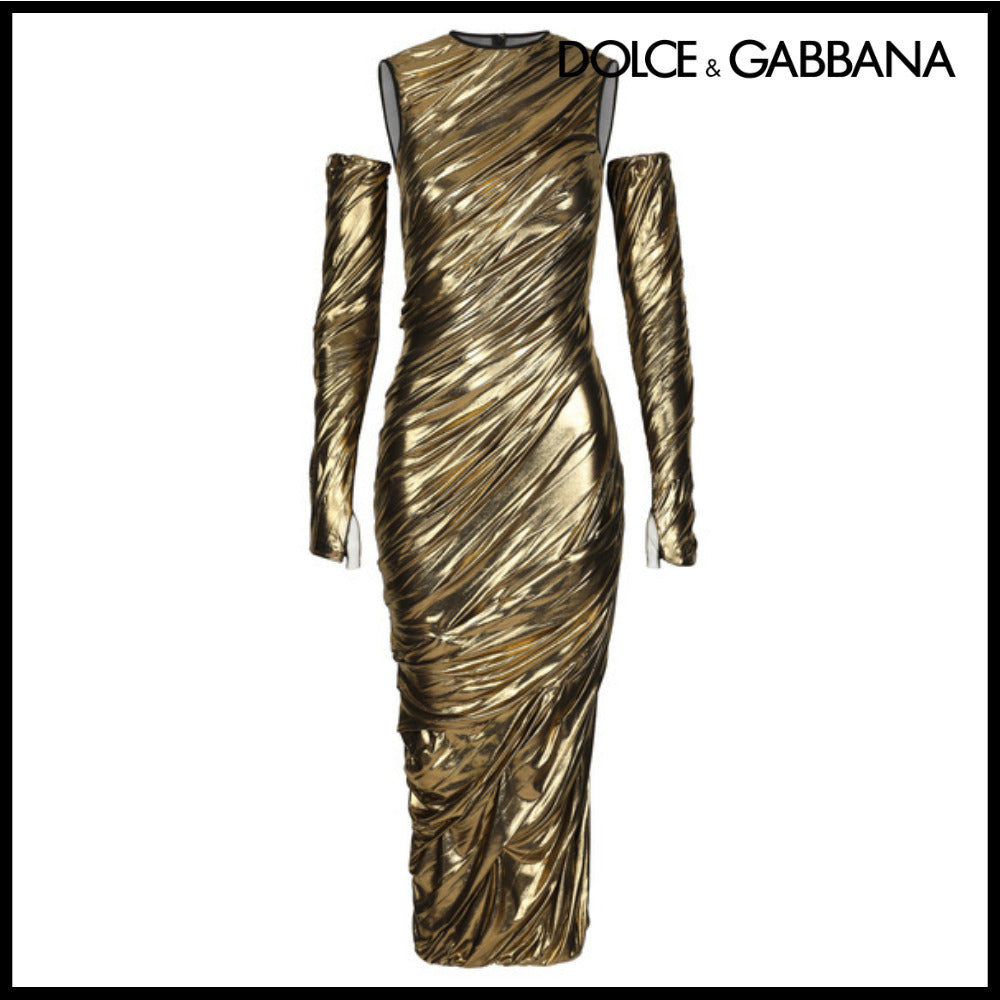 【Dolce & Gabbana】FOILED ORGANZINE CALF-LENGTH DRESS