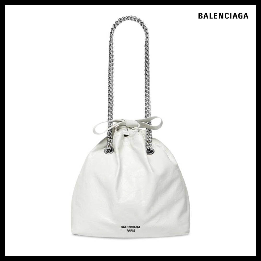 【BALENCIAGA】Crush Small Tote Bag White Crushed Calfskin