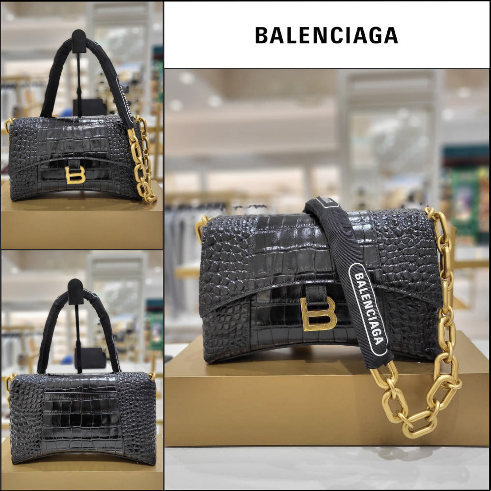 【BALENCIAGA】Downtown XS Shoulder Bag Crocodile Black