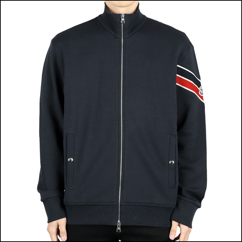 【MONCLER】Logo Patch Stripe Zip Up Jacket Navy