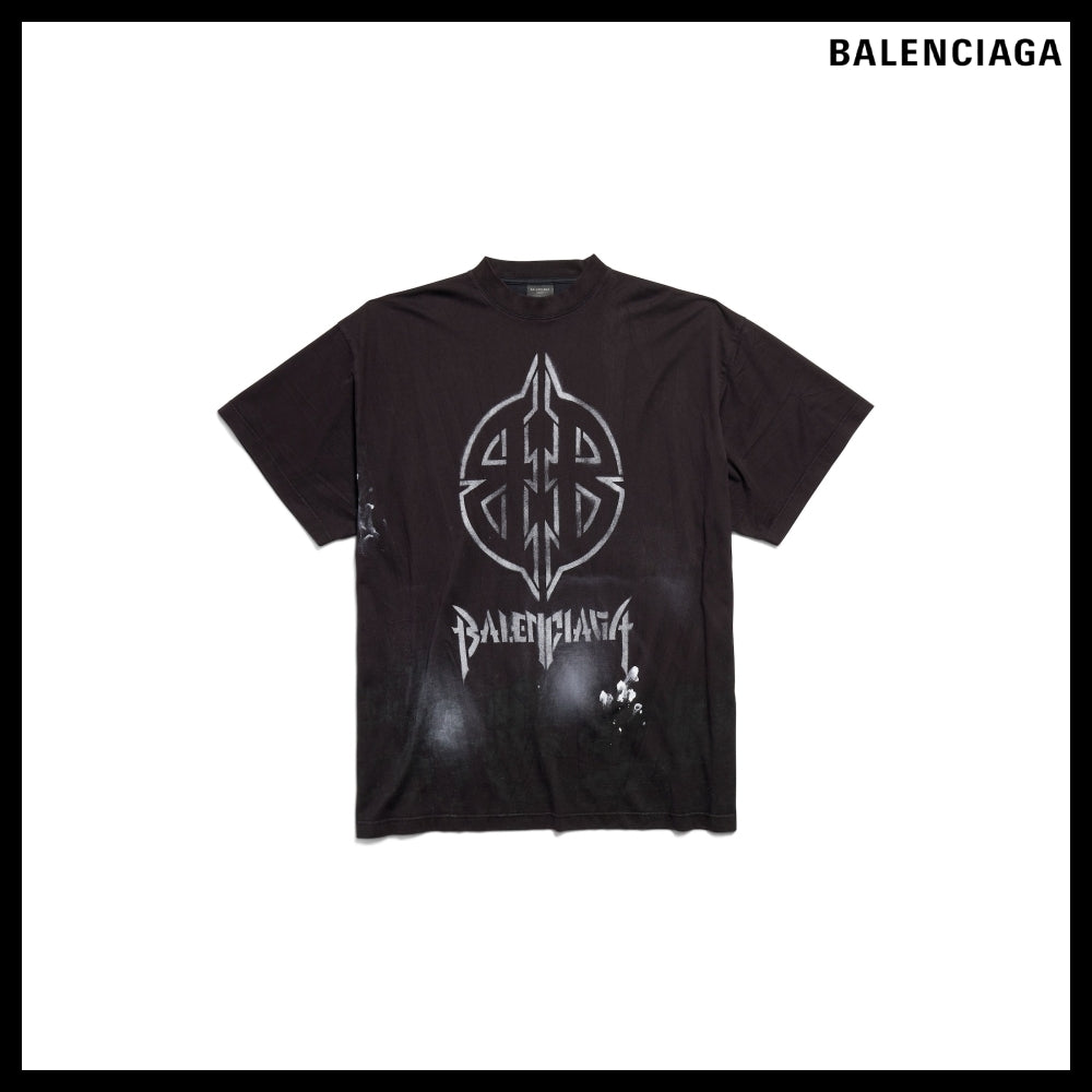 【BALENCIAGA】Black/White Metal BB Stencil Oversized T-Shirt