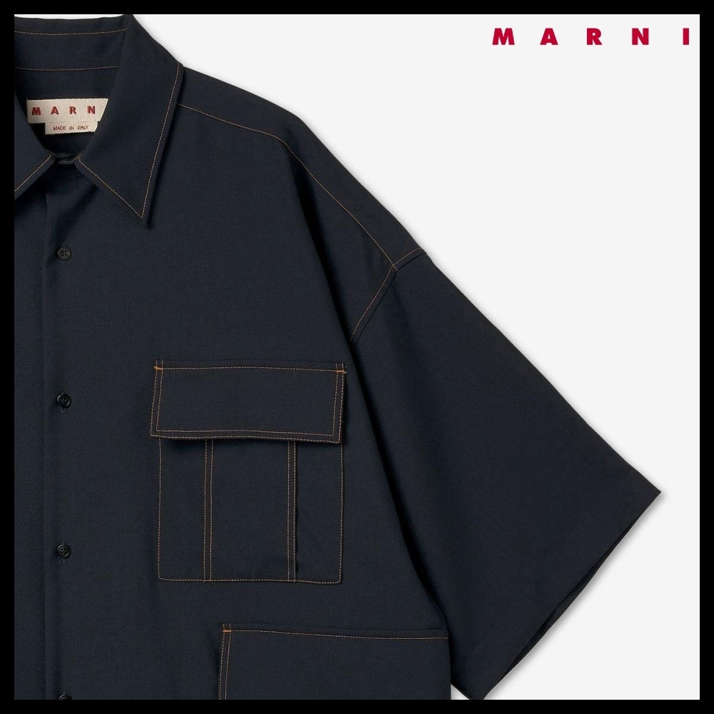 【MARNI】トロピカルウール シャツ ブルーブラック