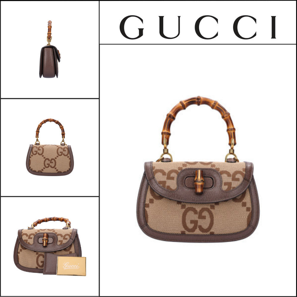 【gucci】Bamboo 1947 Small Python Handbag Leather Fabric
