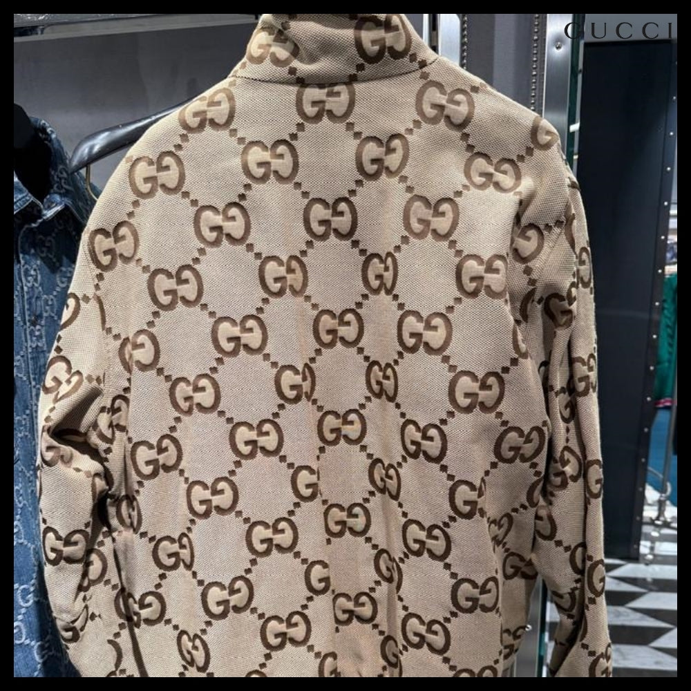 【GUCCI】Jumbo GG Cotton Canvas Blouson Jacket Camel Ebony