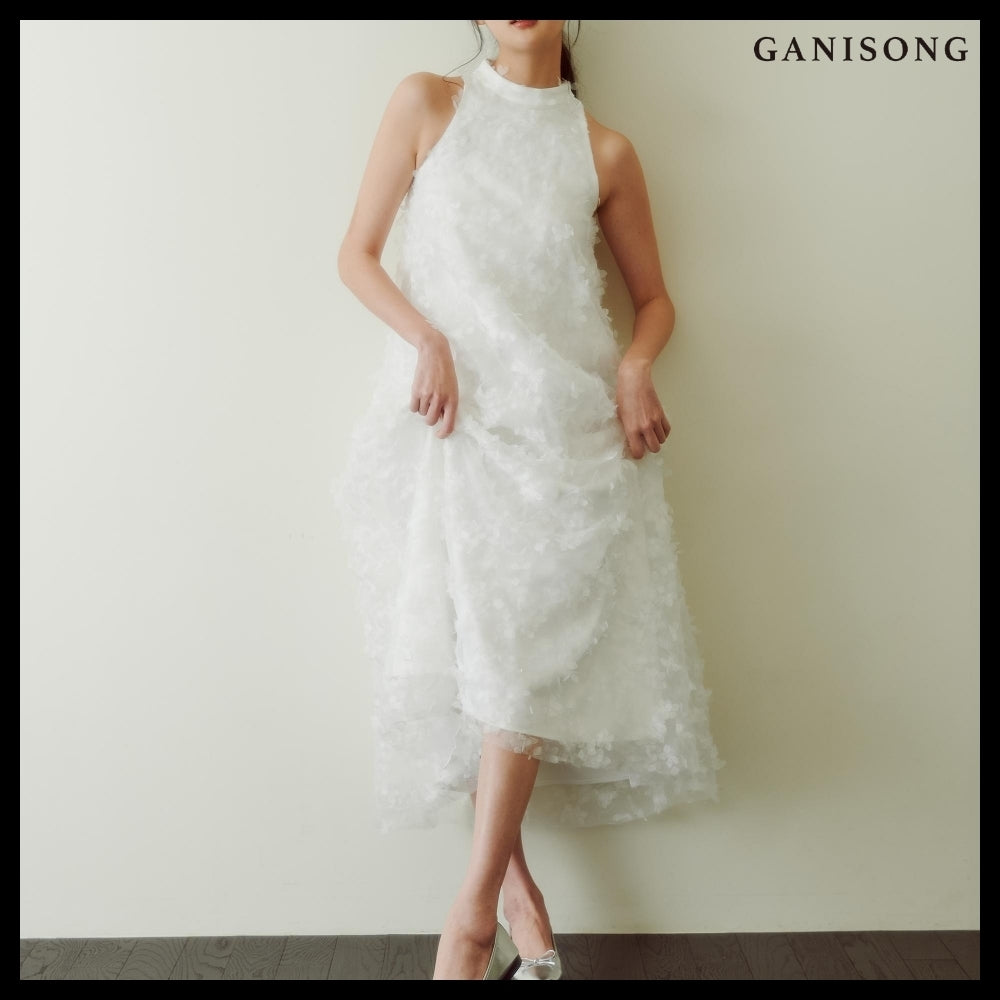【GANISONG】Bridal Angel Pollen Halterneck Dress White
