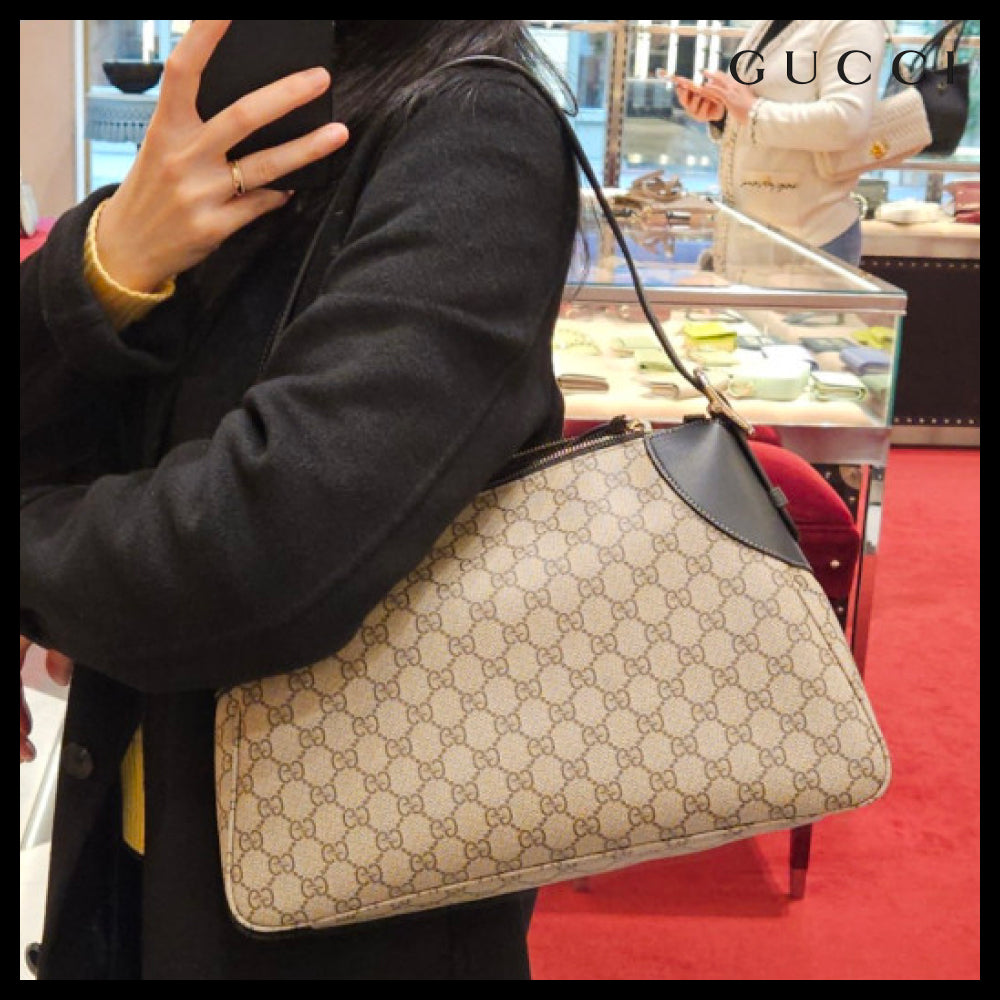【GUCCI】GG emblem icon canvas large shoulder bag beigeebony