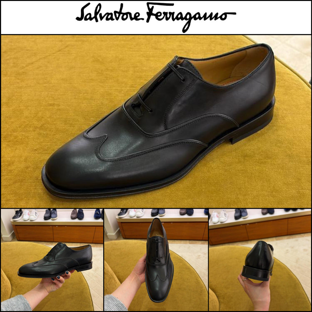 【FERRAGAMO】CORIAN LEATHER OXFORD LOAFERS BLACK