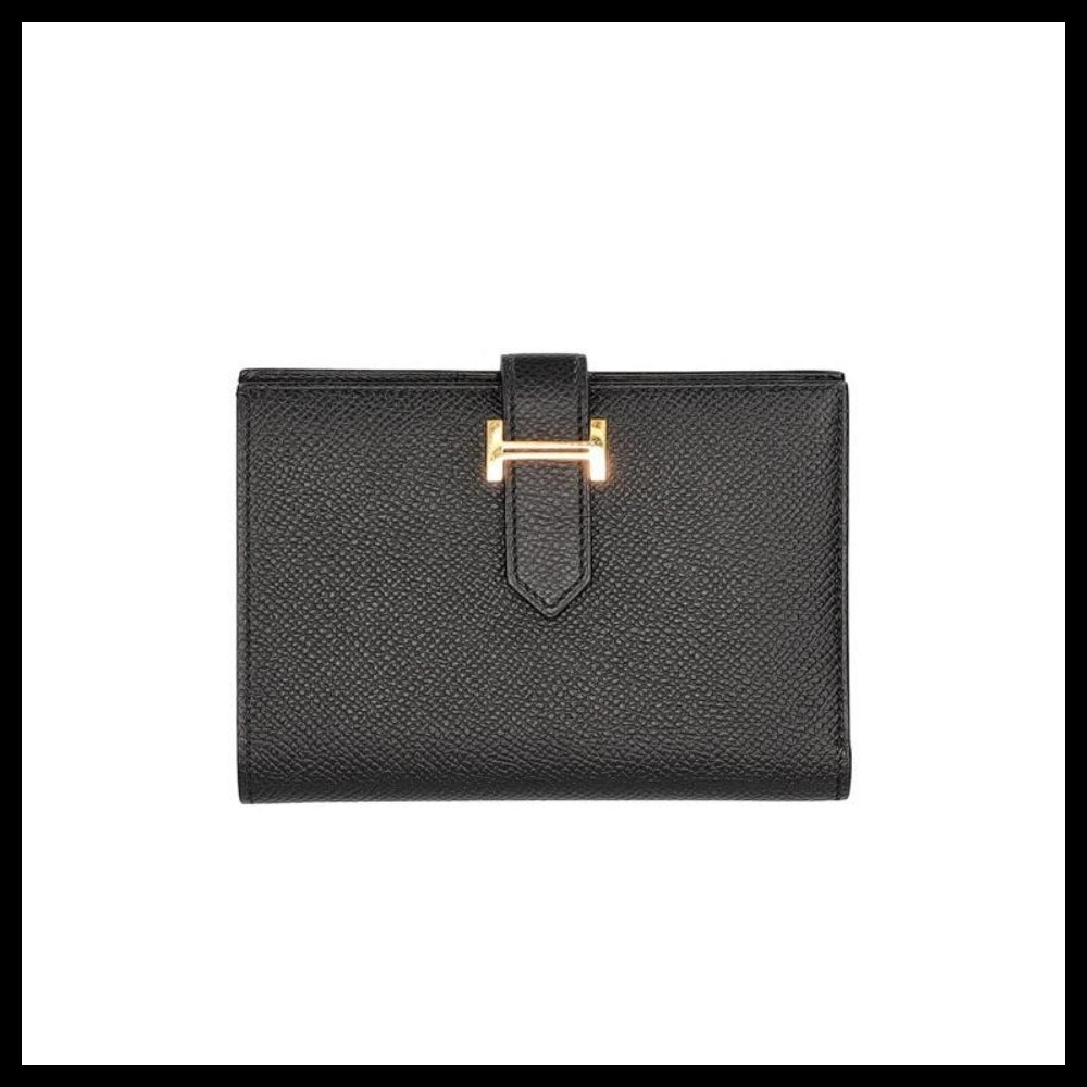 【HERMES】Bearn H Logo Leather Compact Half Wallet Black