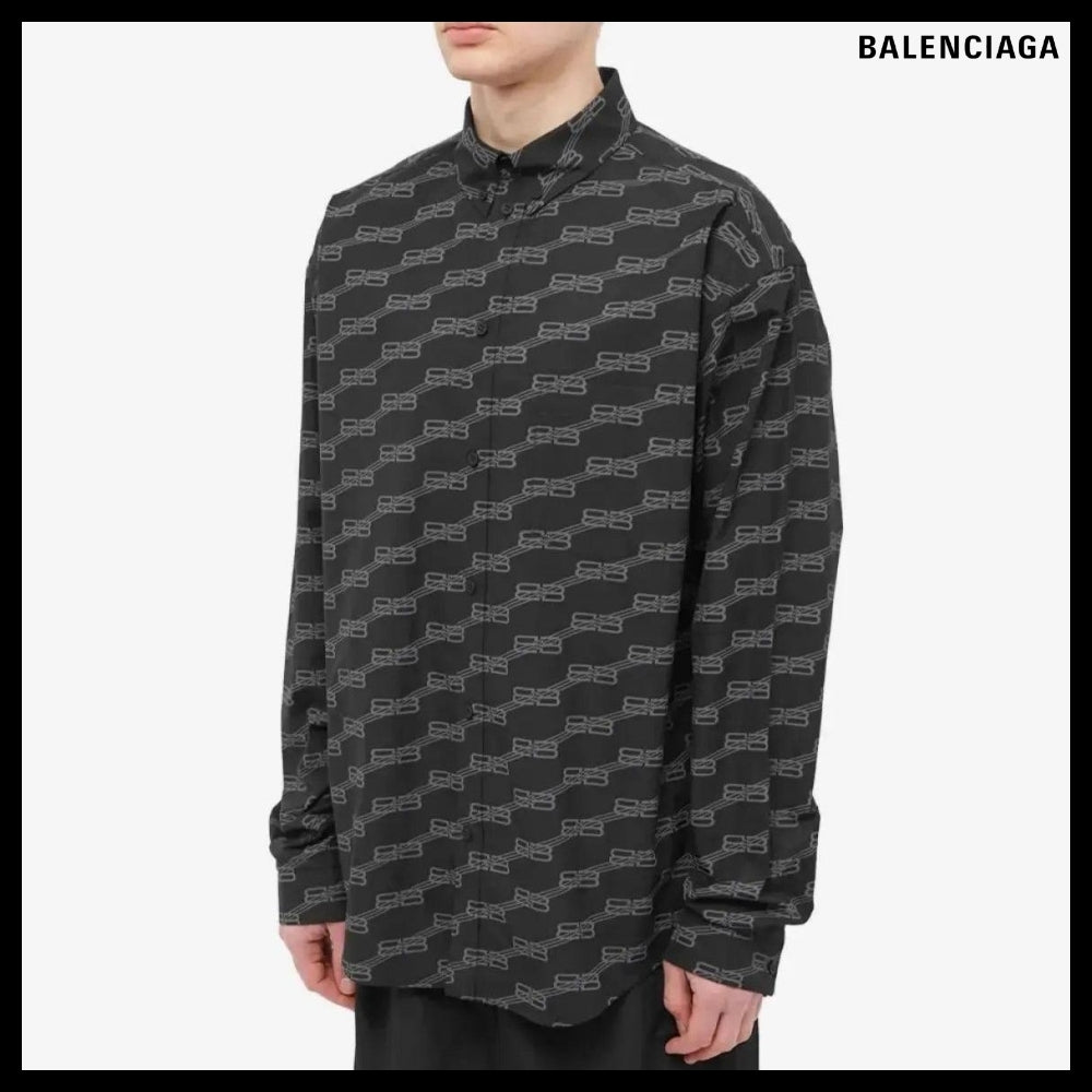 【BALENCIAGA】BB Monogram Long Sleeve Shirt Large Fit Grey