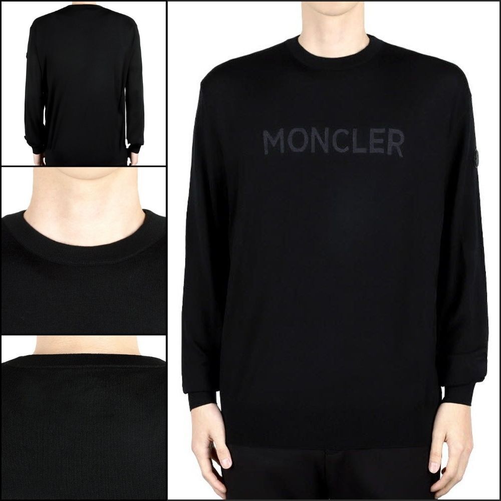 【MONCLER】Logo Print Wool Sweater Knit Black