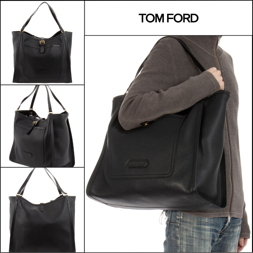 【TOM FORD】LEATHER LUGGAGE SHOULDER BAG BLACK H0574