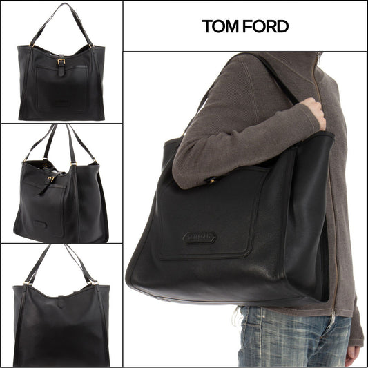 【TOM FORD】LEATHER LUGGAGE SHOULDER BAG BLACK H0574