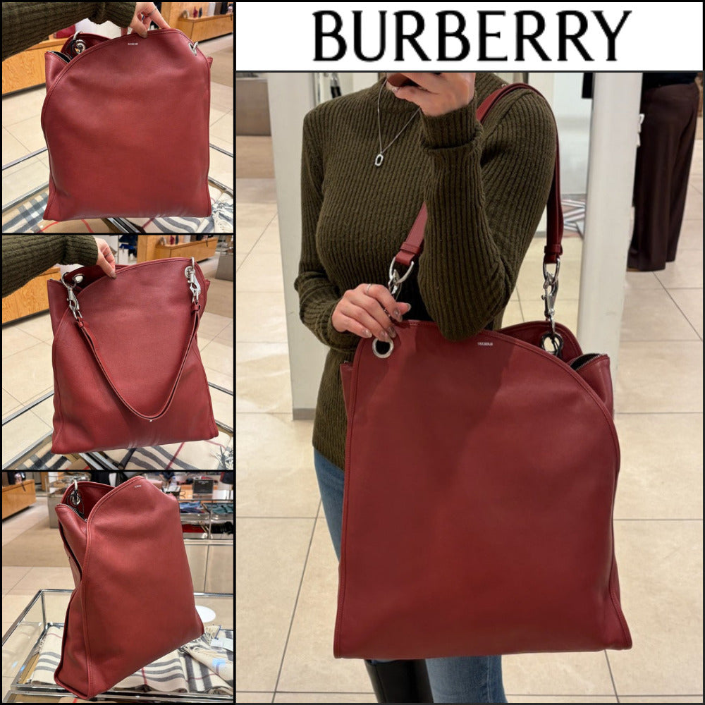 【Burberry】Shield Twin Logo Leather Tote Bag Rust
