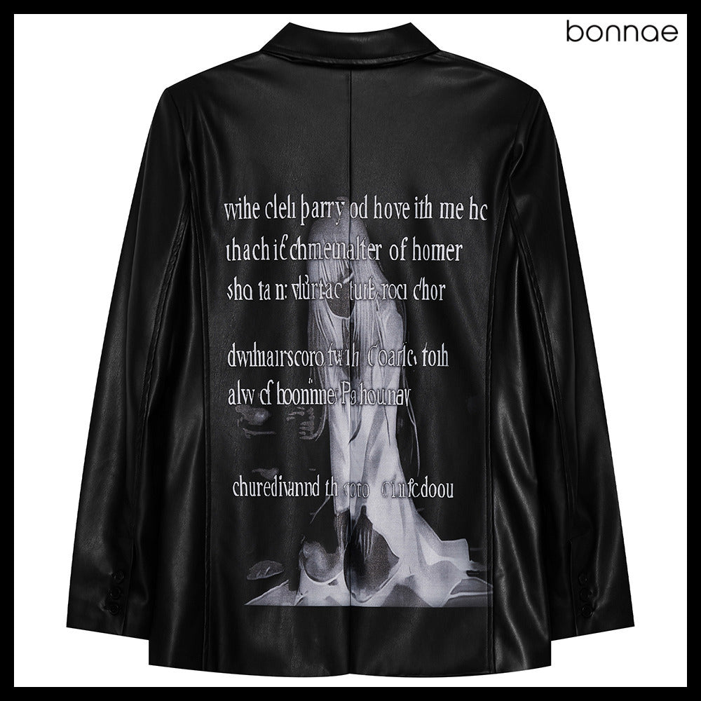 【Bonnae】Faux Leather Blazer 2Colors
