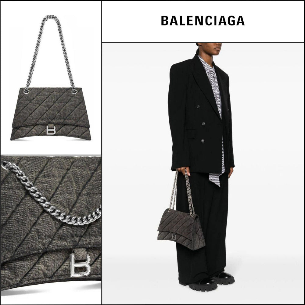 【BALENCIAGA】Crush Large Chain Bag Quilted Denim