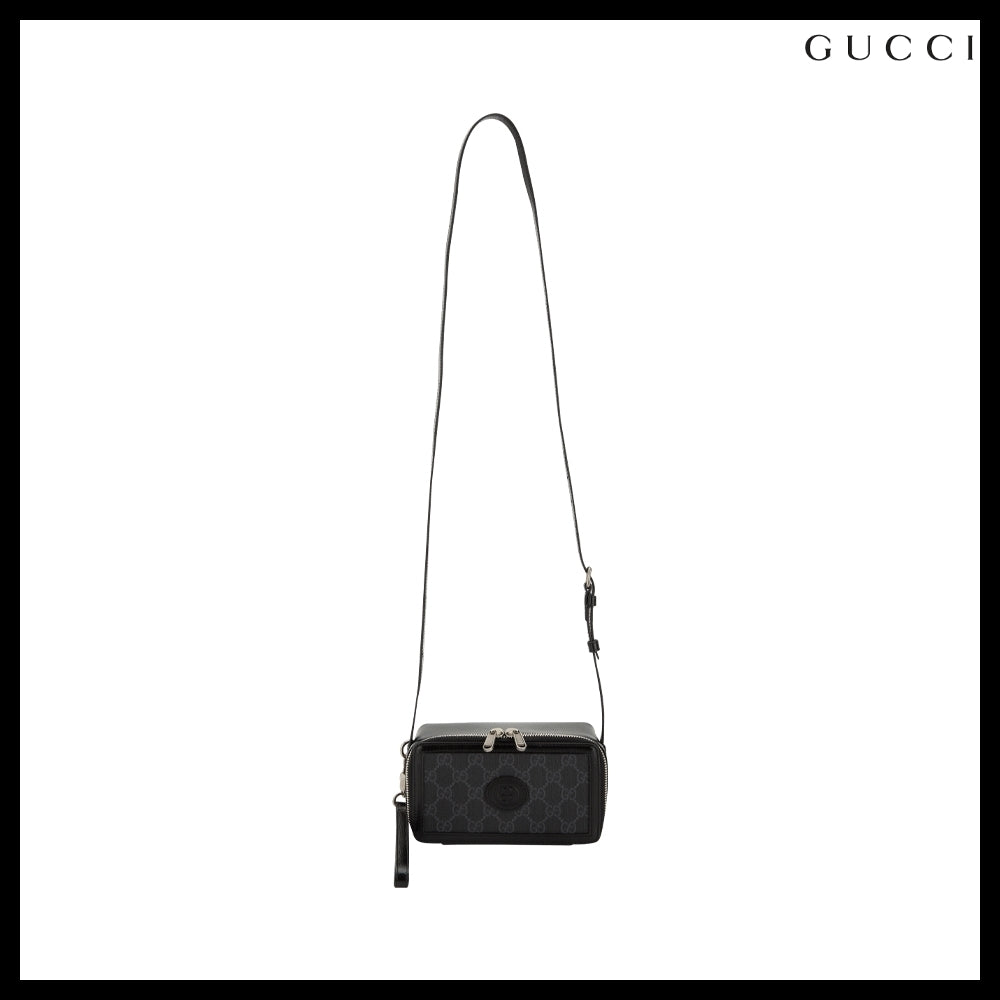 【GUCCI】GG Supreme Canvas Leather Mini Crossbody Bag BLACK