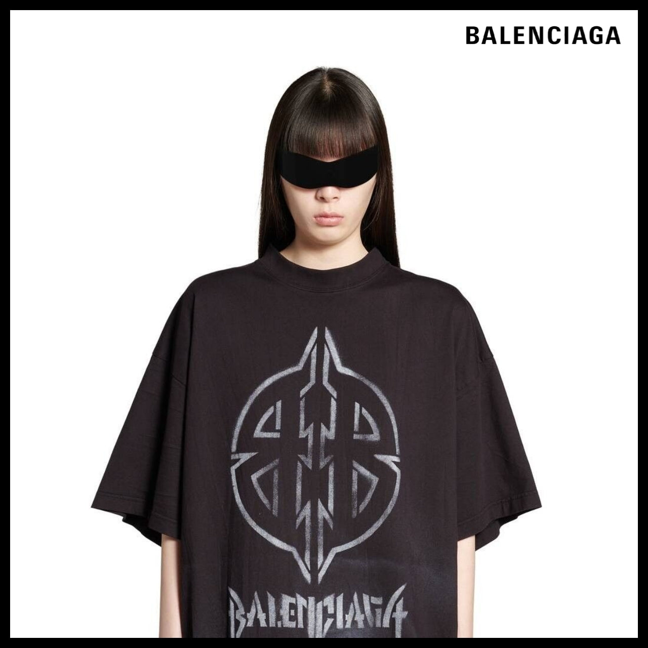 【BALENCIAGA】Dup Metal BB Stencil T-Shirt Small Fit Black