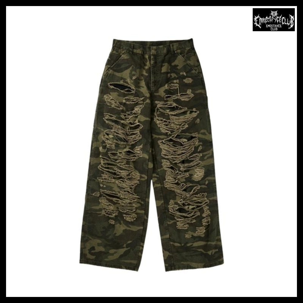 【EMOSTANCECLUB】Double Layered Distressed Camo Pants