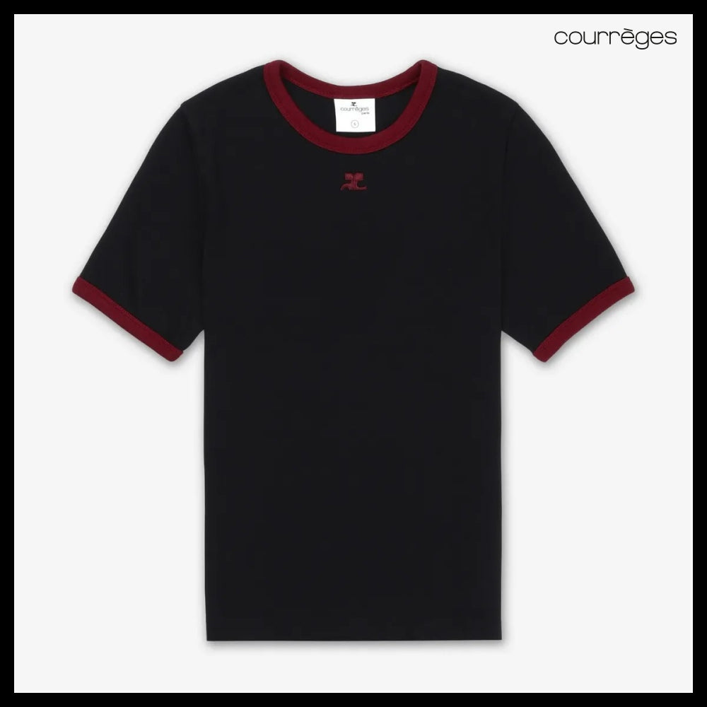 【Courreges】Signature Contrast Short Sleeve T Shirt Black