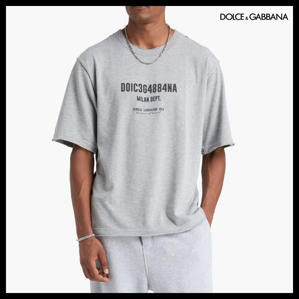 【正規品】Dolce & Gabbana グレー コットンジャージー Tシャツ