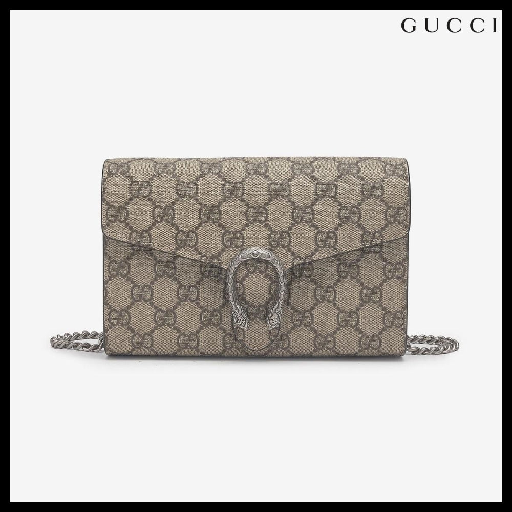 【GUCCI】GG Supreme Chain Wallet Beige:Ebony