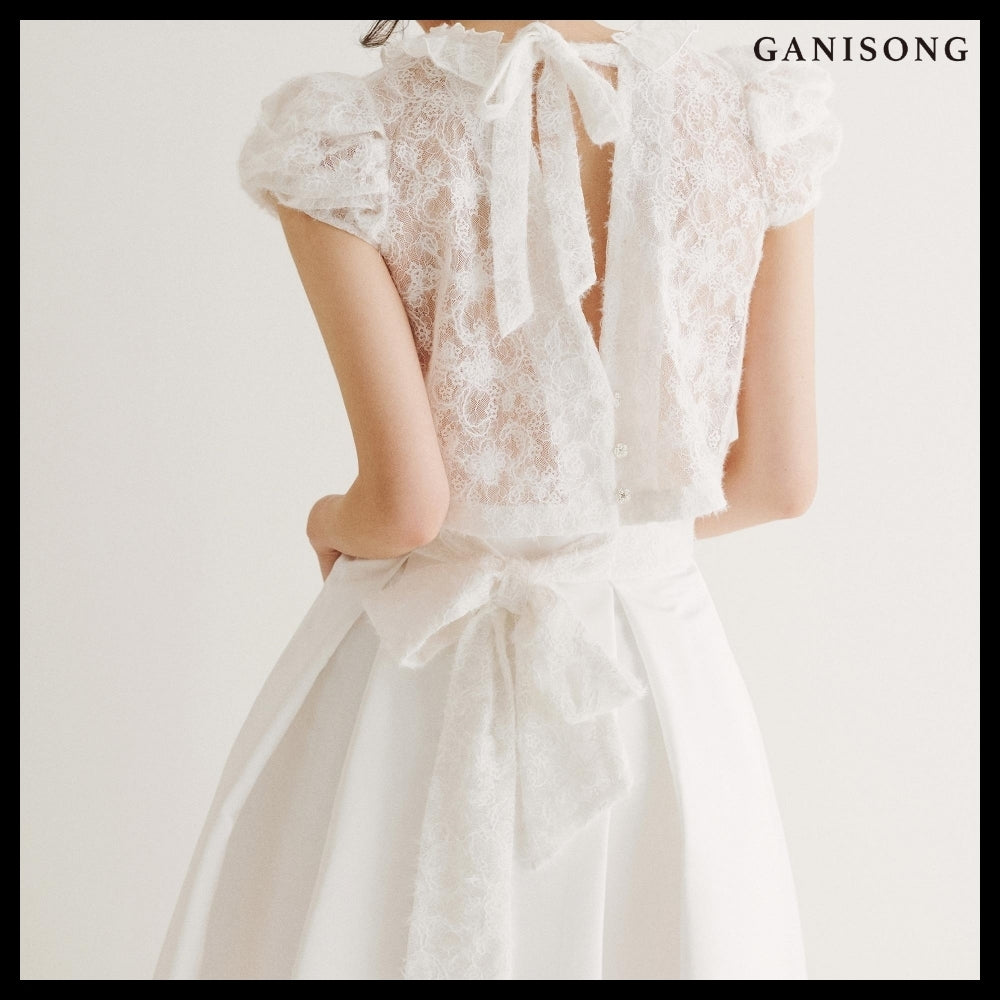 【GANISONG】Bridal Twist Puff Two-Piece Dress White