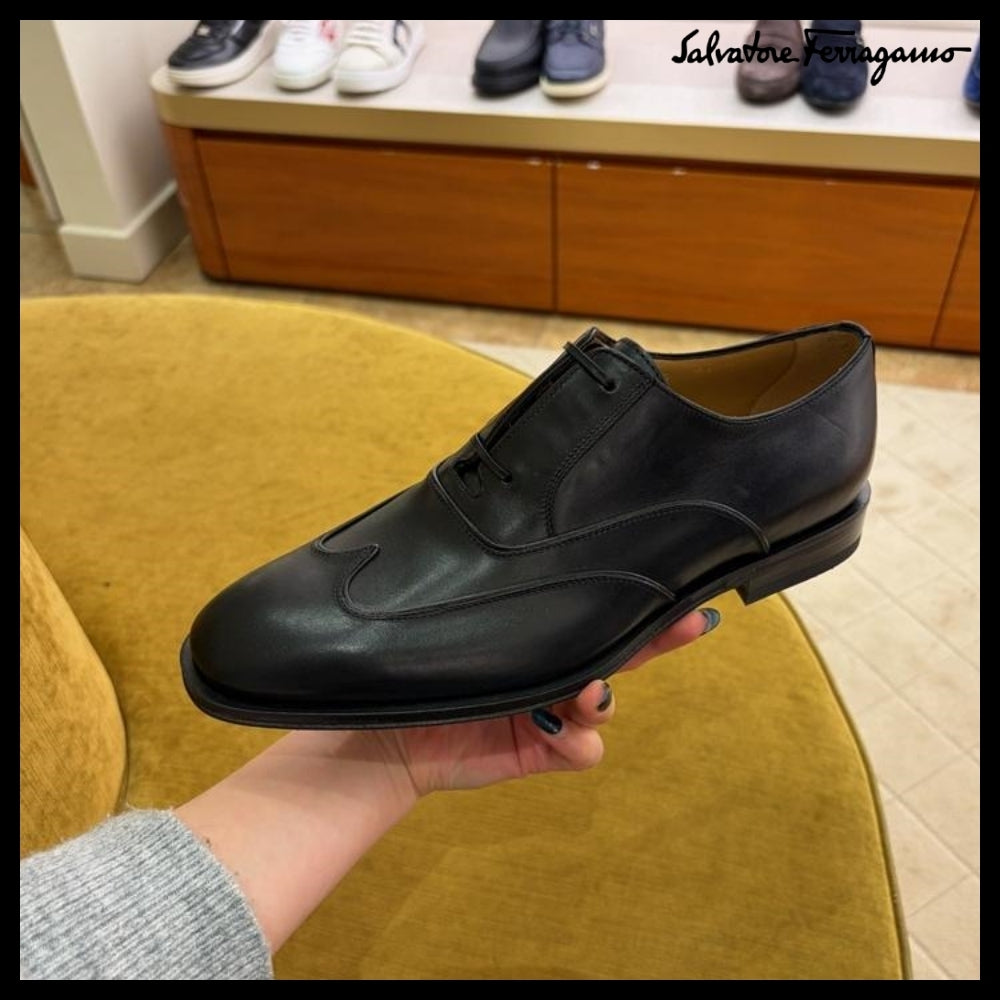 【FERRAGAMO】CORIAN LEATHER OXFORD LOAFERS BLACK