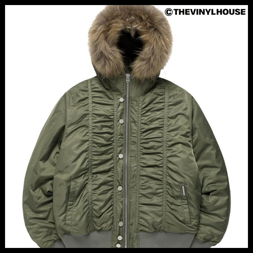 【THEVINYLHOUSE】Fur hooded MA-1 jacket Khaki