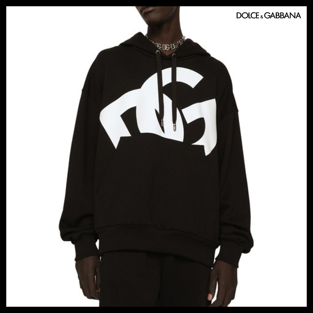 【Dolce & Gabbana】JERSEY HOODIE WITH DG PRINT Black Sicily