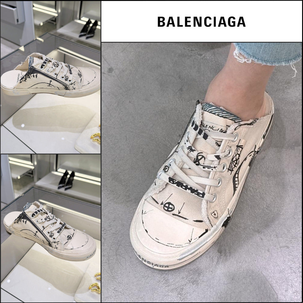 【BALENCIAGA】Paris Sketch Mule Ecru Black Blue