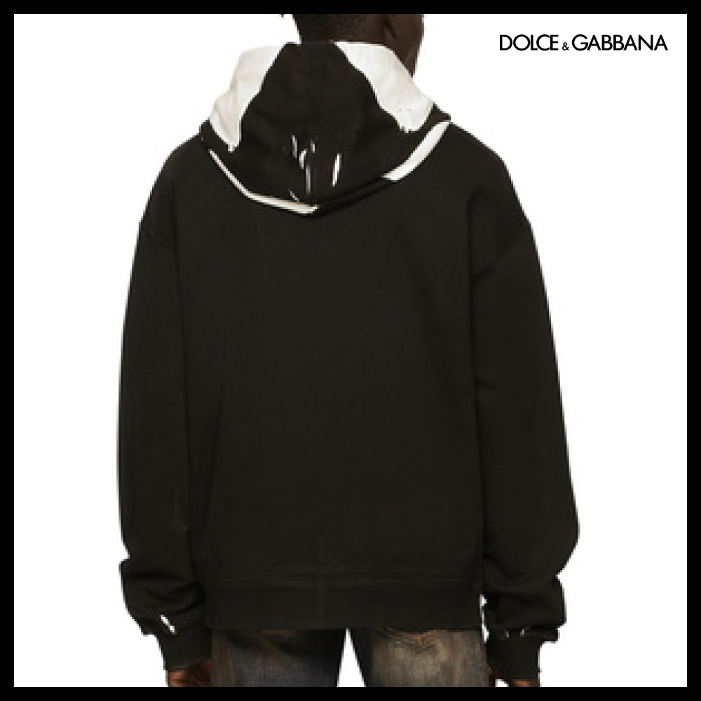 【Dolce & Gabbana】DG Logo Print Jersey Hoodie with Zipper