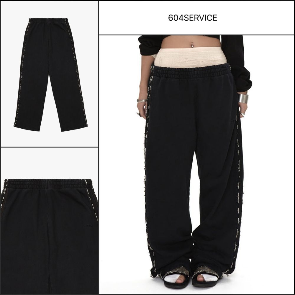 【604service】Beaded Track Pants - Pigment Washed Black