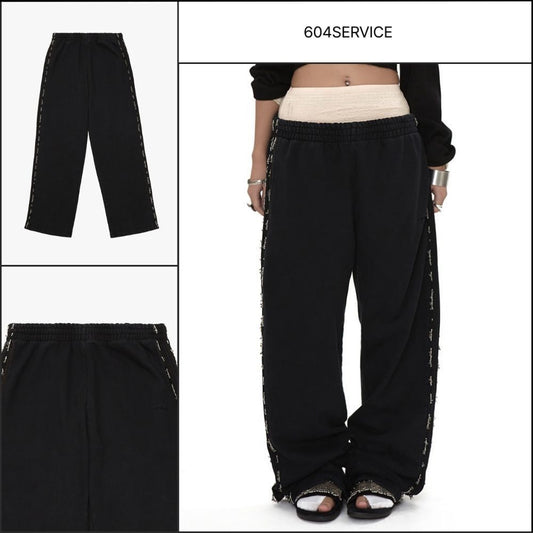 【604service】Beaded Track Pants - Pigment Washed Black