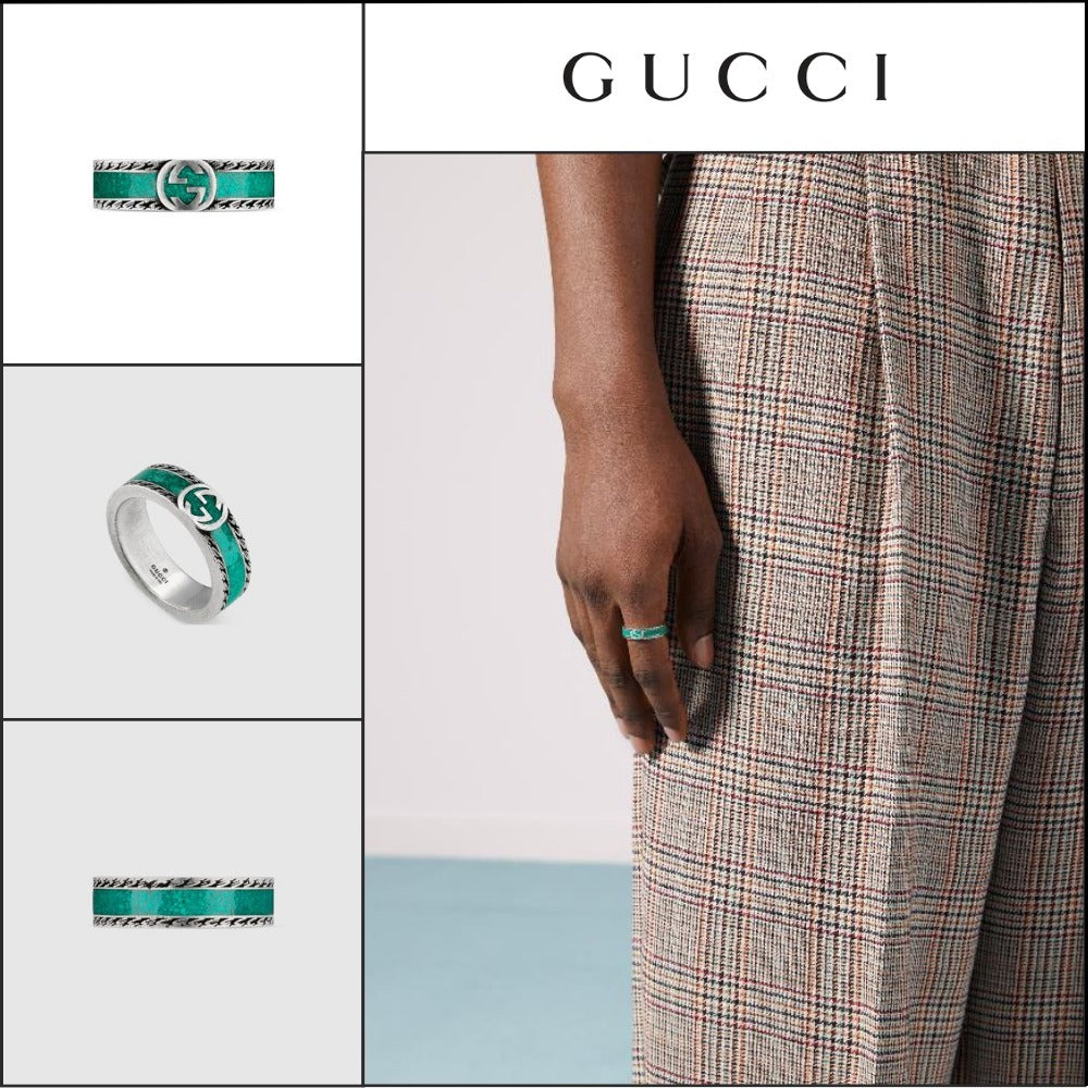 【GUCCI】Interlocking G Turquoise Enamel Ring