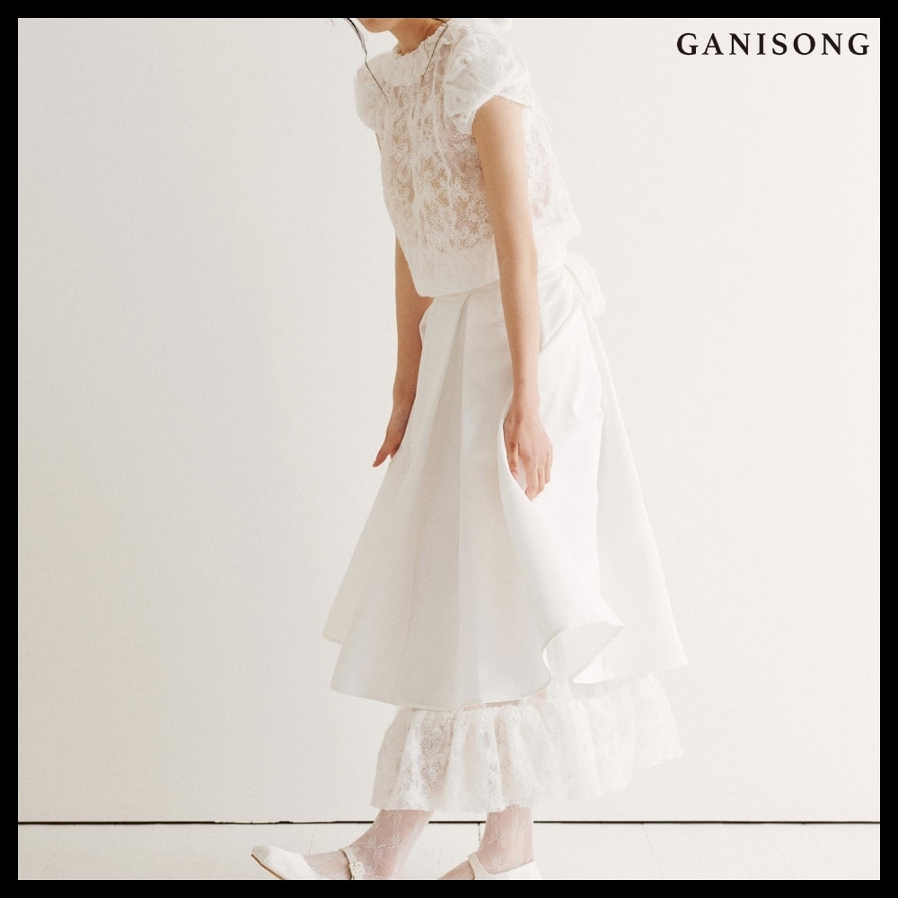 【GANISONG】Bridal Twist Puff Two-Piece Dress White