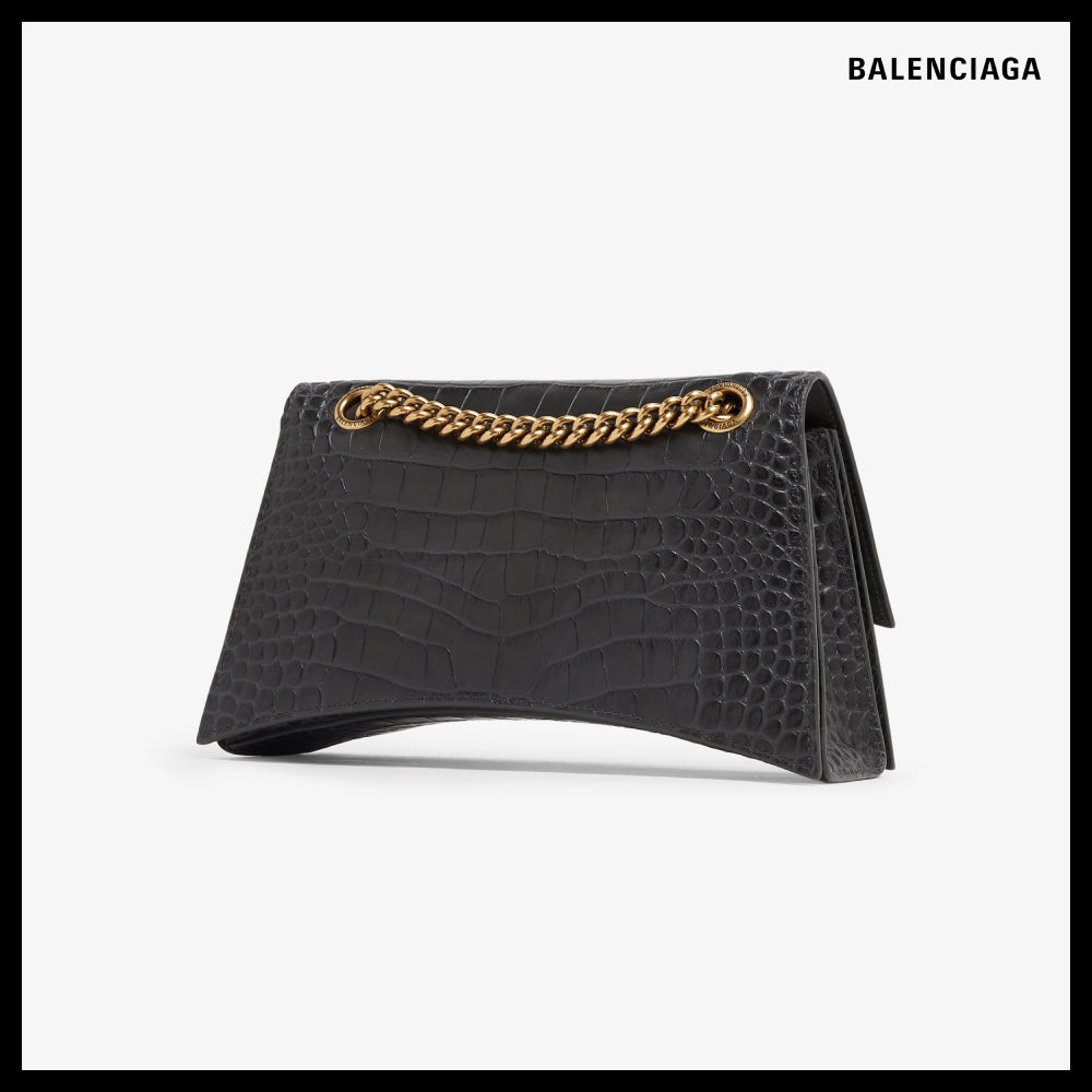 【BALENCIAGA】Crush Small Chain Bag Crocodile Embossed Black
