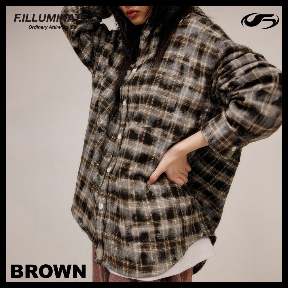 【FILLUMINATE】OVERFIT DAMAGE WASHED CHECK SHIRT 2COLOR