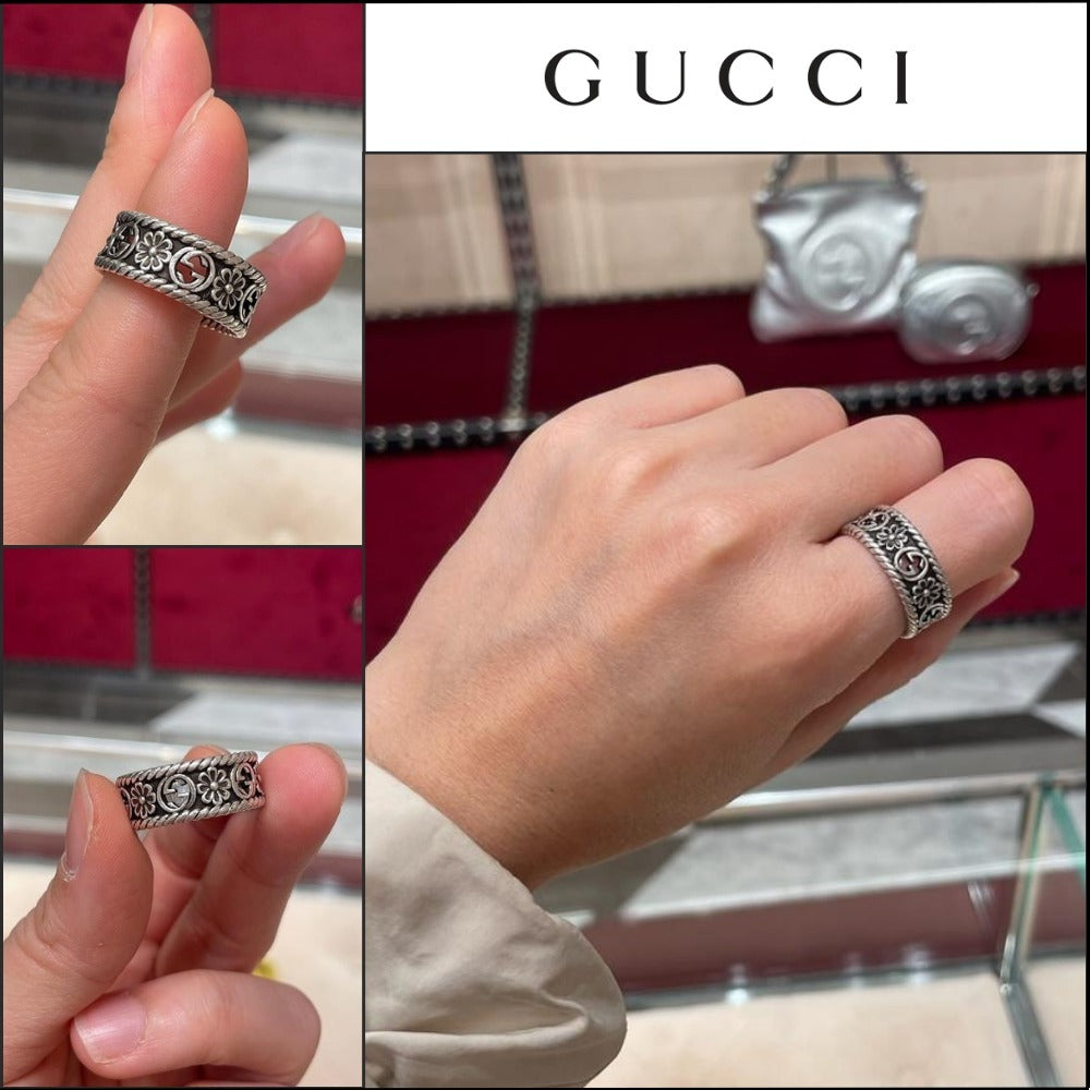 【GUCCI】インターロッキングGフラワーメタルリングシルバー