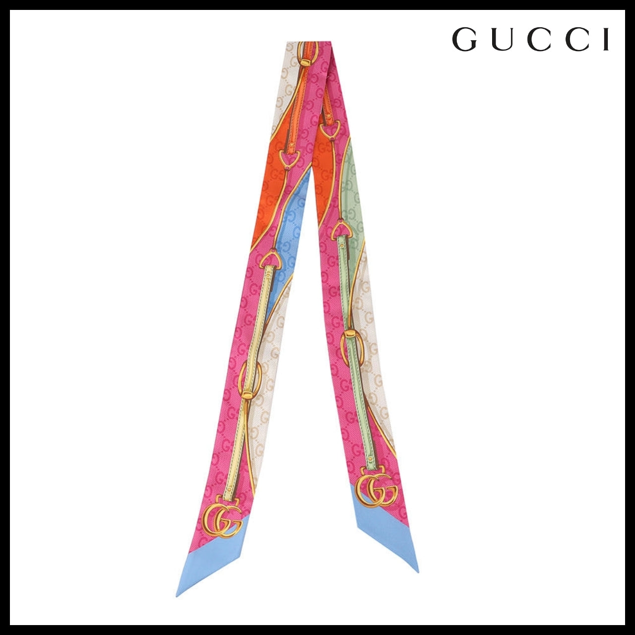 【GUCCI】Belt Print Silk Neck Bow