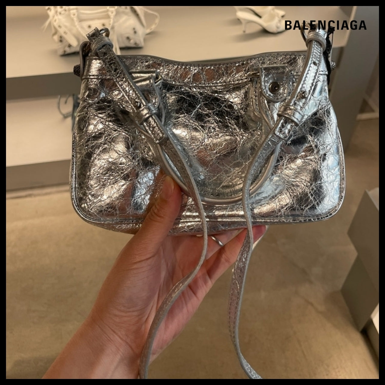 【BALENCIAGA】Neo Cagole Metallic Mini Tote Shoulder Bag