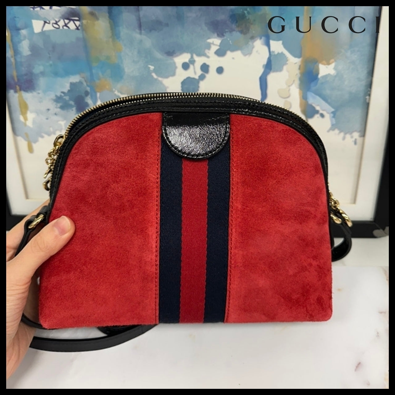 【GUCCI】Ophidia GG Suede Half-Moon Shoulder Bag RED