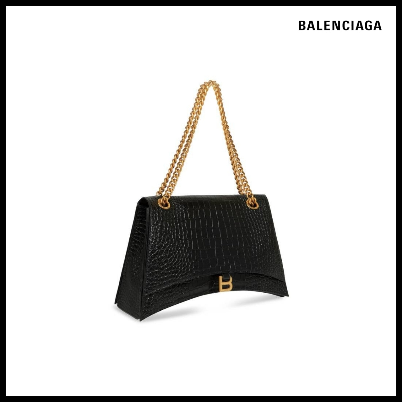 【BALENCIAGA】Crush Large Chain Bag Crocodile Embossed