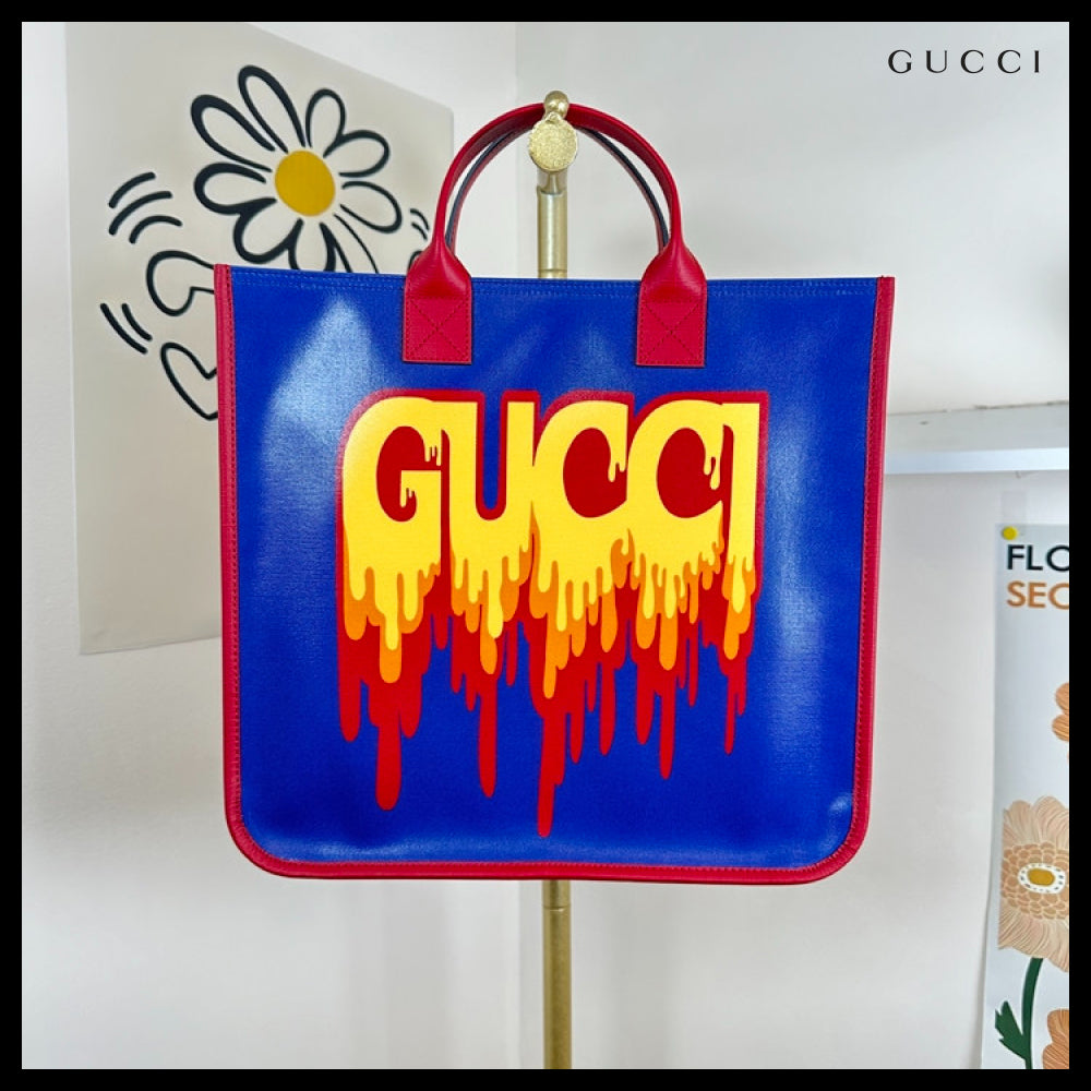 【GUCCI】ロゴプリント コーティングキャンバス スクエア トート