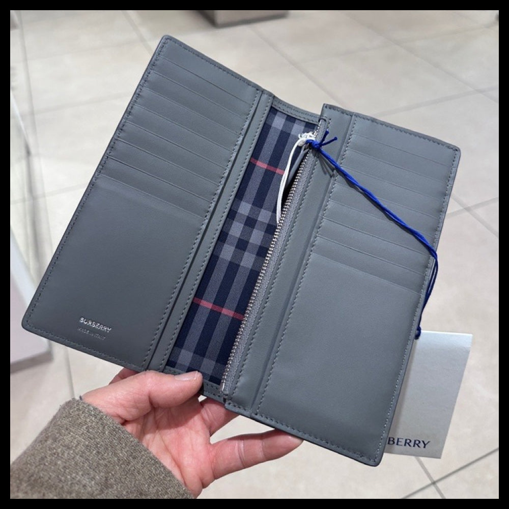 【Burberry】CAVENDISH Logo Grained LeatherFolding LongWallet