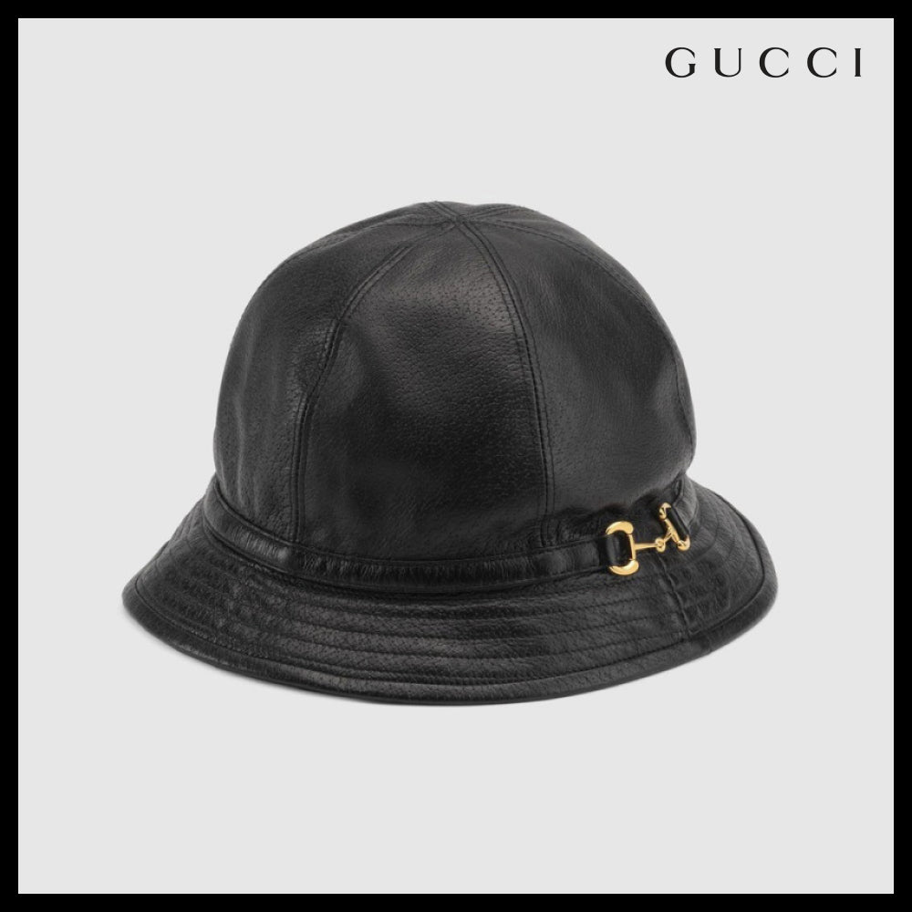 【GUCCI】 Leather Horsebit Bucket Hat Black