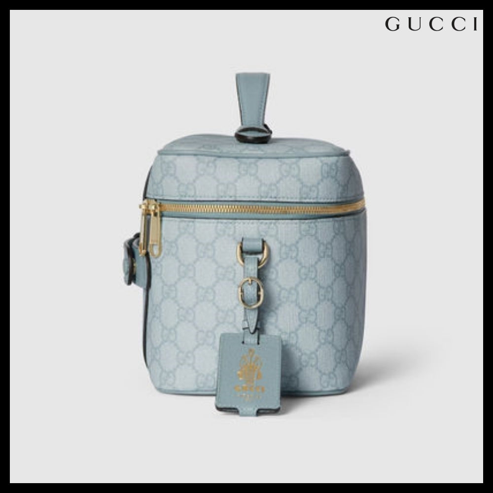 【GUCCI】GG Supreme Web Stripe Canvas Tote Bag Blue