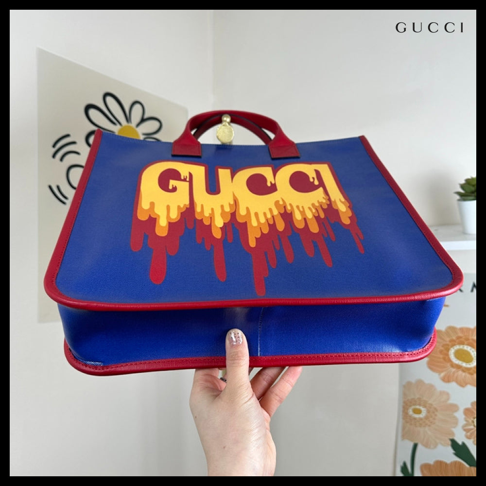 【GUCCI】ロゴプリント コーティングキャンバス スクエア トート